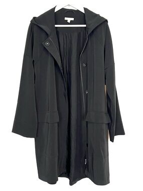 Eileen Fisher Hooded Stretch Trench Jacket Black M